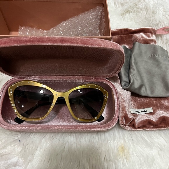 #SOLD#. Miu Miu Glasses Frames w/ Case, Gold Glitter Oversized Sunglasses - Picture 3 of 9
